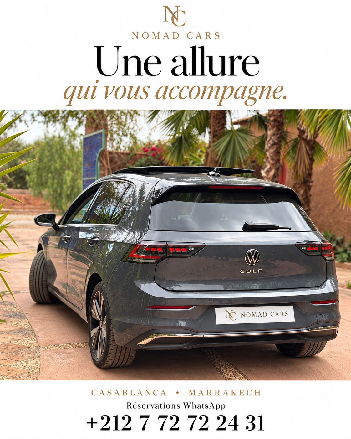 Véhicule premium dans un jardin marocain